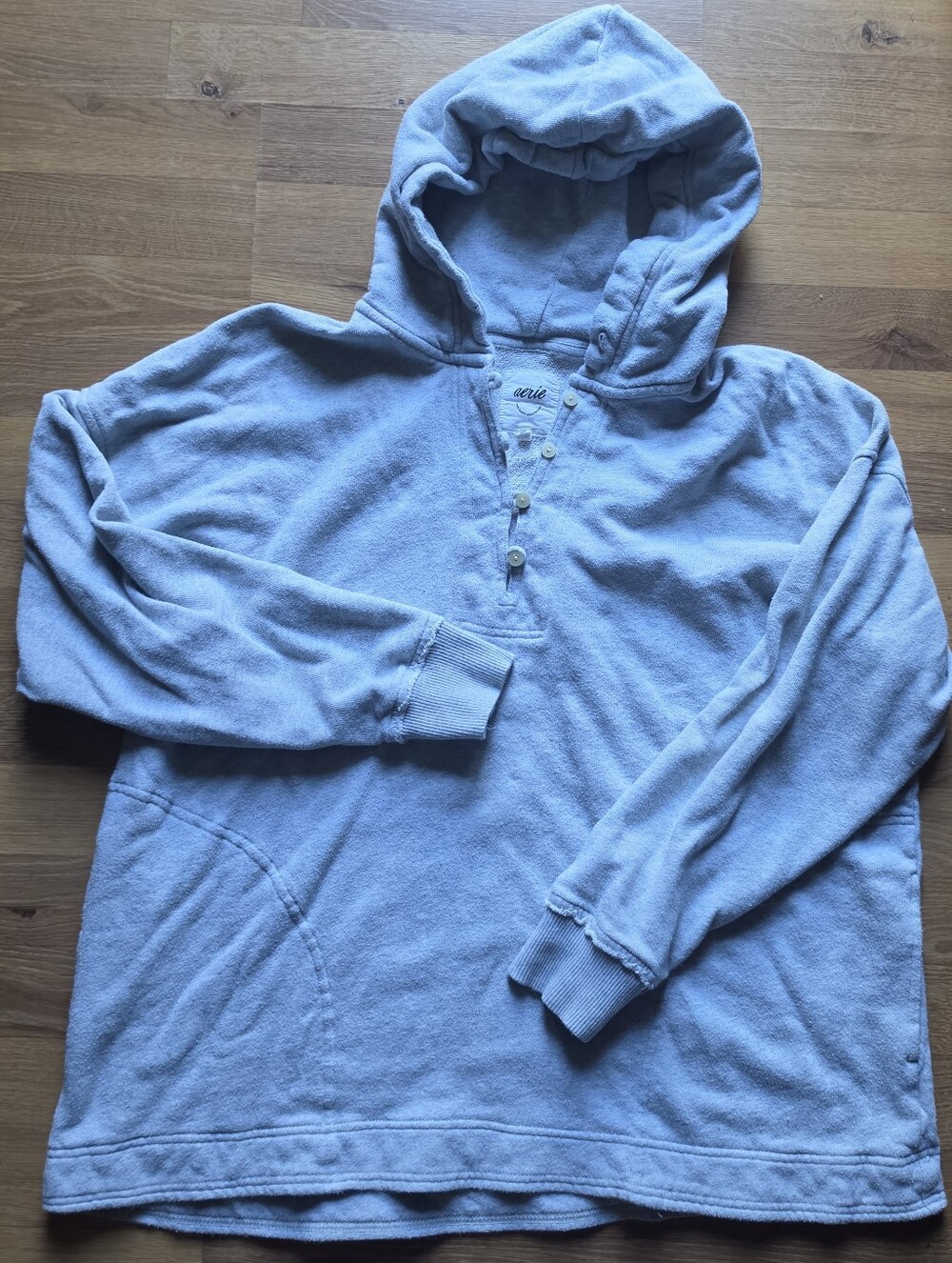 aerie Light Gray Hooded Oversized Pullover Henley Sweatshirt